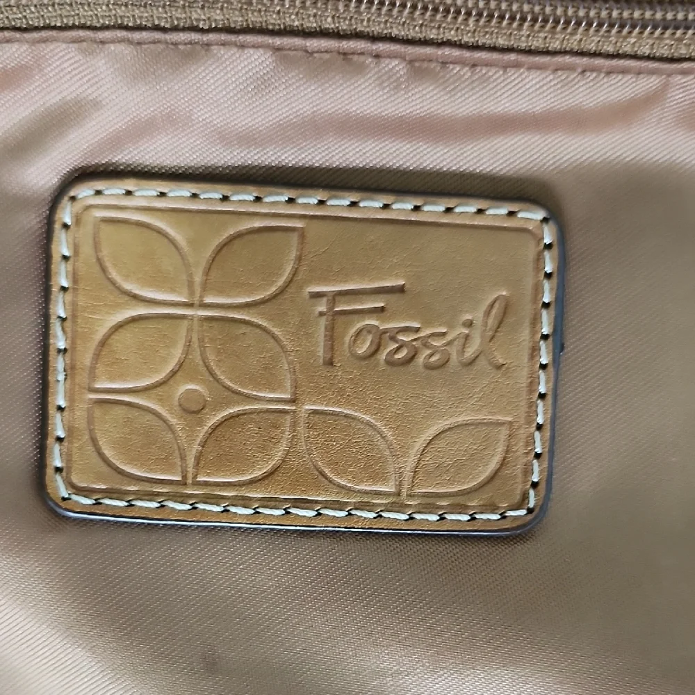 Fossil Orange Patterned Crossbody Bag with Tan Straps